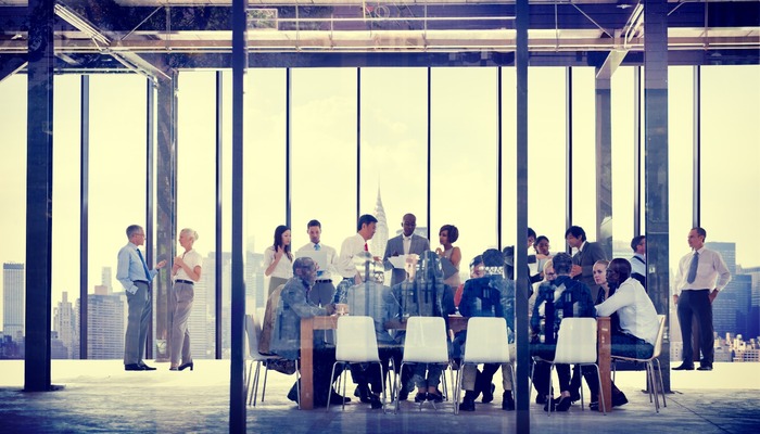 Meeting in a corporate boardroom