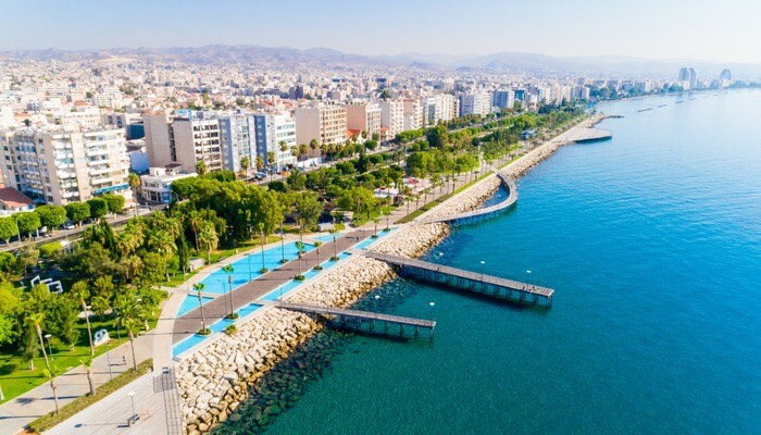 Aerial view of the Molos seafront area in Limassol, Cyprus