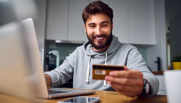 Male customer making an online purchase